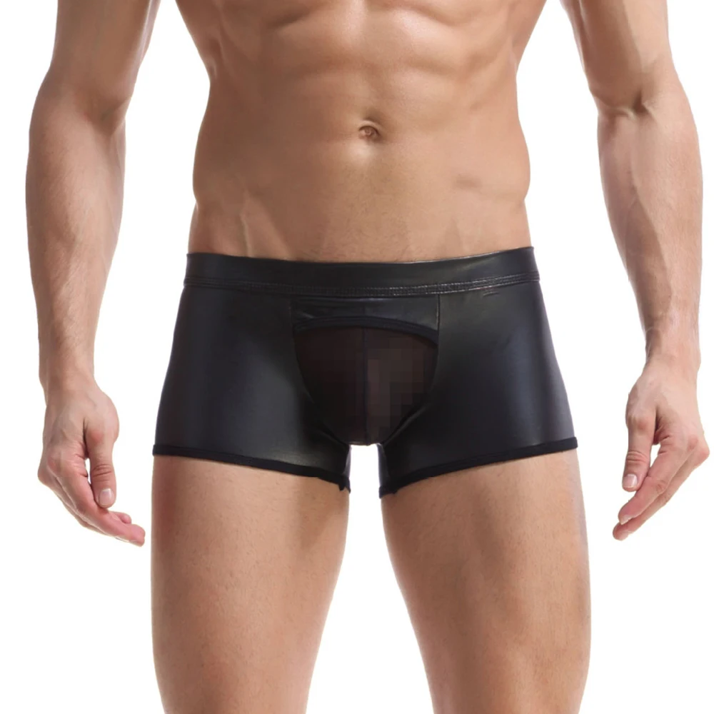 Silky Swimwear Beachwear Mens Underwear Black PU Leather Boxer Briefs Jock Strap Cuecas Masculinas Quality Underpants S-XL
Silky Swimwear Beachwear Mens Underwear Black PU Leather Boxer Briefs Jock Strap Cuecas Masculinas Quality Underpants S-XL