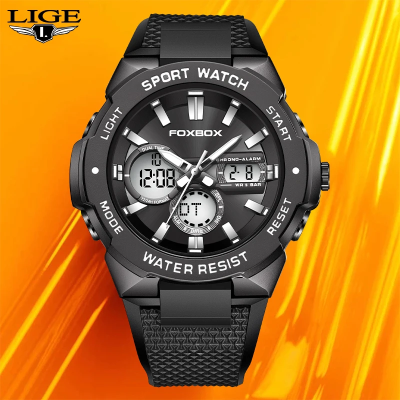 LIGE Dual Display Watch for Men Fashion Silicone Band Military Waterproof Sport Chronograph Quartz WristWatch Fashion With Date
LIGE Dual Display Watch for Men Fashion Silicone Band Military Waterproof Sport Chronograph Quartz WristWatch Fashion With Date