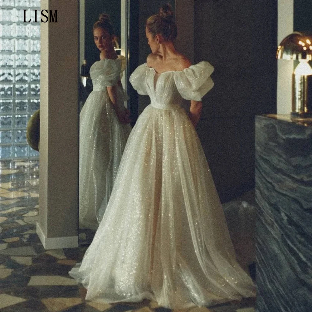 LISM 2024 Sparkly Off Shoulder Vestidos De Novia Glitter Tulle Pretty Princess Gowns Floor Length Luxury Wedding Dresses
LISM 2024 Sparkly Off Shoulder Vestidos De Novia Glitter Tulle Pretty Princess Gowns Floor Length Luxury Wedding Dresses
