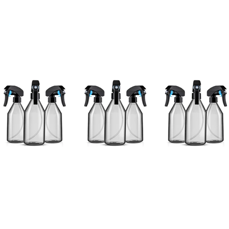 

Пластиковые бутылки-распылители для очистки, многоразовый пустой контейнер 10 унций с прочным черным триггерным распылителем, 9 Упаковок