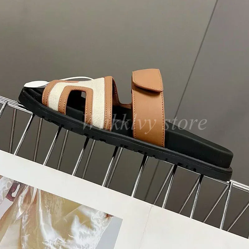 

2023 Flat Thick Sole Gunuine Leather Sandals Women Back Strap Open Toe Leisured Sandalias Summer Outdoor Vacation Beach Shoes