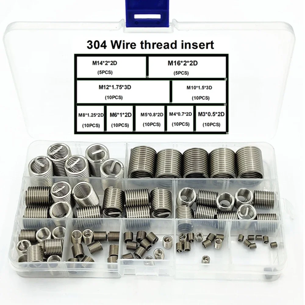 

Screw Sleeve Assortment Kit 80pcs304 Stainless Steel Threaded Fastener Thread M3-M16 2D Hardware Screw Repair Tool Parts