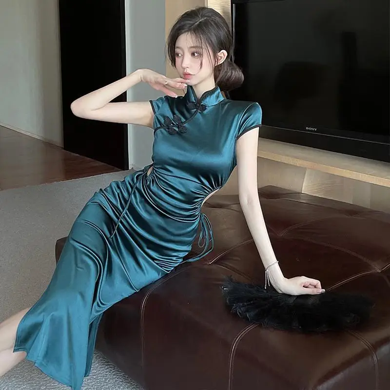 Chinese Dress Cheongsam Chi-pao Elegant Retro Sexy Open Waist Improvement Qipao Summer Slim Wrap Hip Dress Imitation Satin Dress
Chinese Dress Cheongsam Chi-pao Elegant Retro Sexy Open Waist Improvement Qipao Summer Slim Wrap Hip Dress Imitation Satin Dress