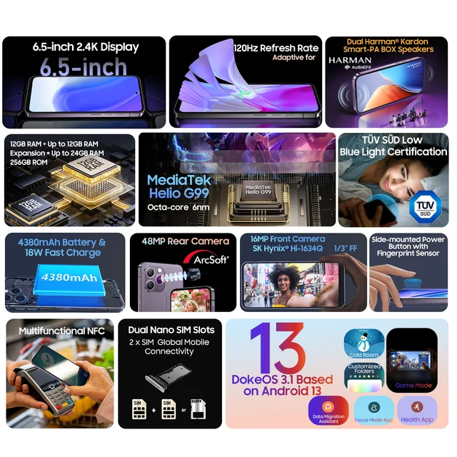 Blackview-Smartphone A96, Android 13, Helio G99, caméras 48MP, 12 Go, 256 Go, 8 Go, 256 Go, écran 6.5 2