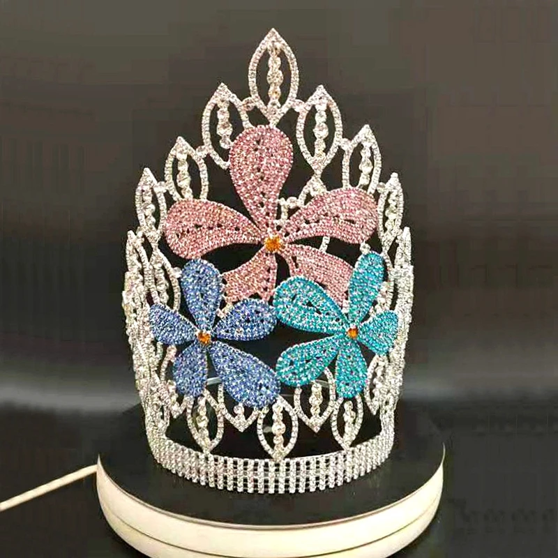 

Luxury Crystal Adult Crowns And Tiaras Miss World Beauty Queen Tiara Large Tall Pageant Flower Crown