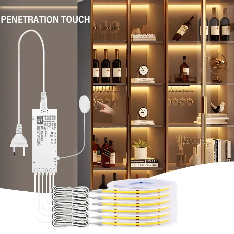 

Under Cabinet Collection Dimmable Touch COB LED Strip Light Bookcase Wardrobe Motion Sensor Closet Lamp Tape Penetrable Wood