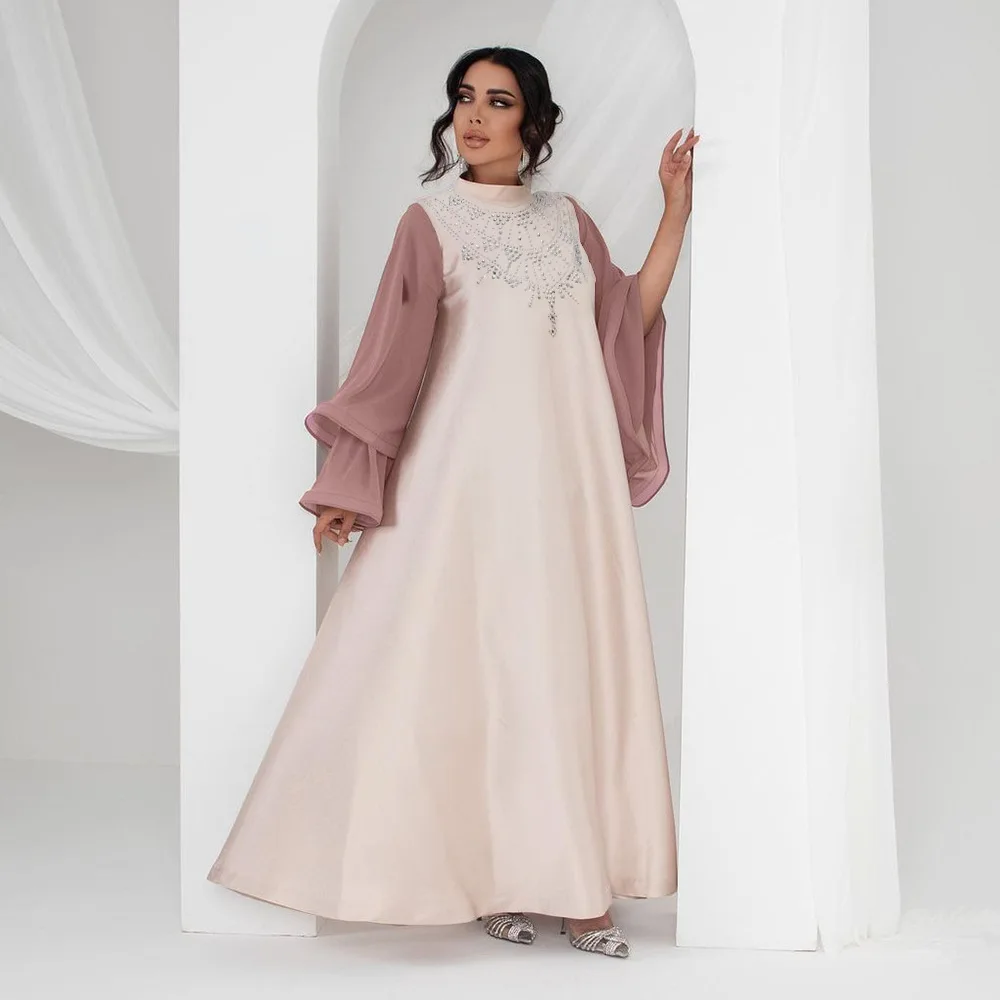 

Eid Party Morocco Diamond Abaya Muslim Women Flare Sleeve Maxi Dress Turkey Kaftan Islamic Arab Gown Dubai Ramadan Jalabiya Robe
