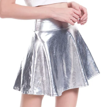 CUHAKCI 스케이터 플리티드 스커트 하이 웨이스트 여성 파티, 캐주얼 미니 골드 여성 실버 블랙 클럽웨어 댄스 상품 이미지