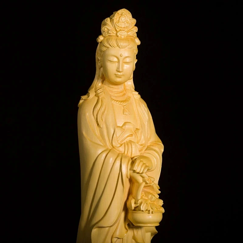 

Buddha Wood Carving Statue Myth God Handmade Solid Boxwood Craft Exquisite Guanyin Home Decoration Wood Buddhist Home Decors