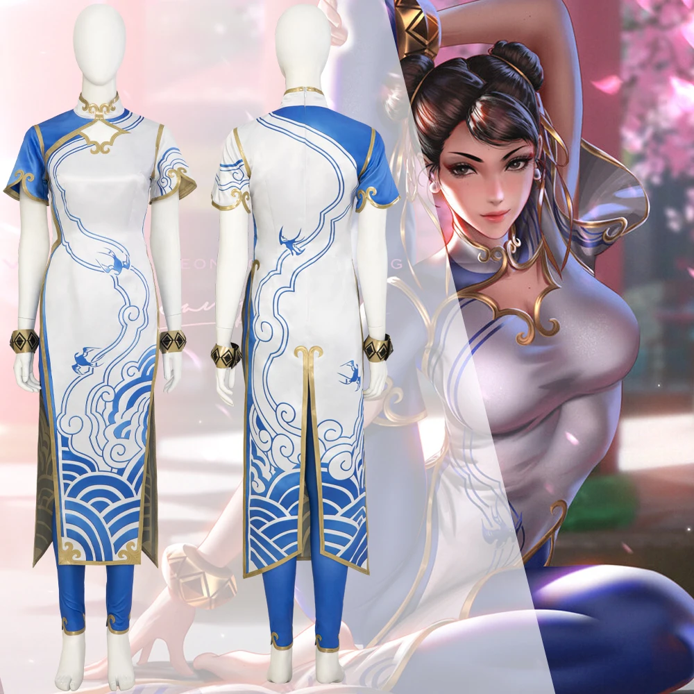 Games Chun Li Cosplay Costumes Halloween Party Sutorito Faita Blue Chunli Cheongsam Dress Belt Headgear with Women Girls Dress
Games Chun Li Cosplay Costumes Halloween Party Sutorito Faita Blue Chunli Cheongsam Dress Belt Headgear with Women Girls Dress