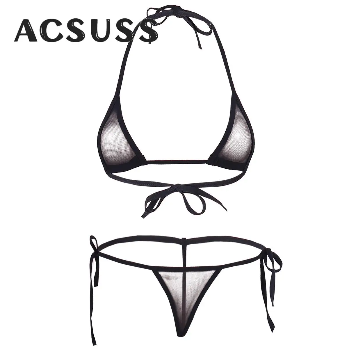 Women's Sheer Mesh Bikini Underwear Sexy Lingerie Set Two Piece Bathing Suit Halter Bra Top with Tie Side Thongs Briefs Swimwear
Women's Sheer Mesh Bikini Underwear Sexy Lingerie Set Two Piece Bathing Suit Halter Bra Top with Tie Side Thongs Briefs Swimwear