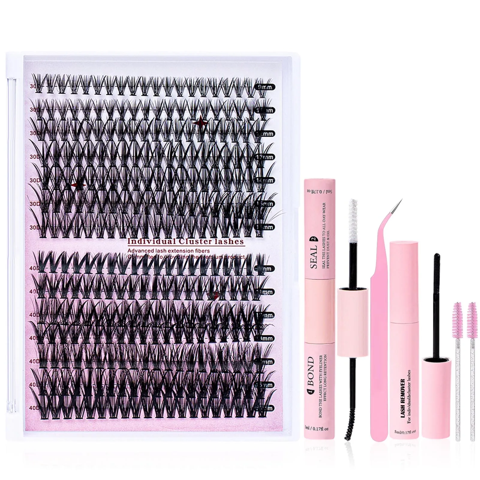 

30D+40D DIY Lash Extensions Kit Makeup Set Lash Bond and Seal Glue Individual lashes 10 Rows Cluster Eyelashes Extension