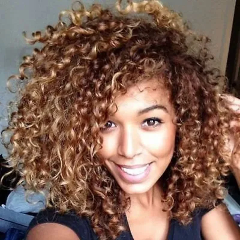 

Shaggy Afro Curly Brown Mixed Capless Vogue Women Heat Resistant Fiber WIG Hair