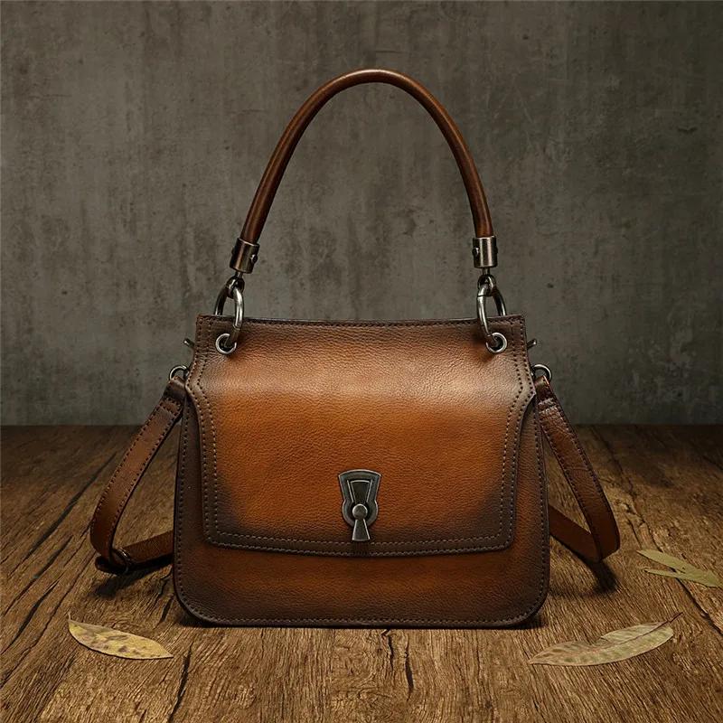 

Vintage Leather Handbag Female Buckle Shoulder Leather Saddle Bag Luxury Brand Bag British Fashion One Shoulder Messenger Bag