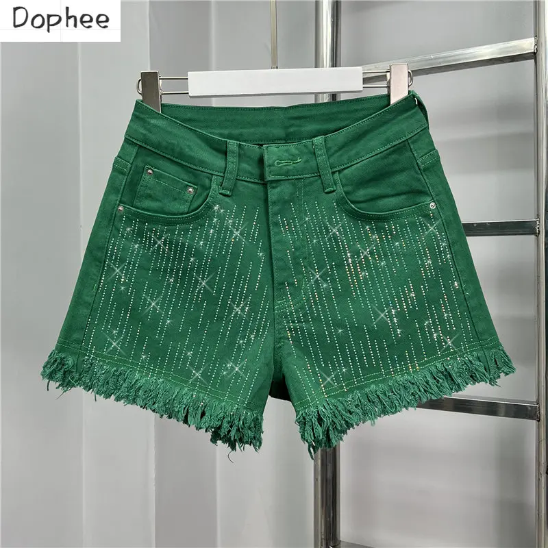 Shiny Hot Drilling A-line Short Jeans for Women 2023 New Summer High Waist Stretch Tassel Hot Shorts Green Thin Denim Shorts
Shiny Hot Drilling A-line Short Jeans for Women 2023 New Summer High Waist Stretch Tassel Hot Shorts Green Thin Denim Shorts