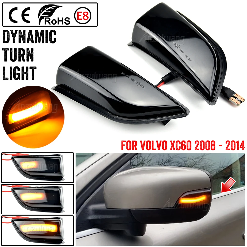 

2Pcs Dynamic Amber Turn Signal Lights Side Mirror Indicator Sequential Blinker Lamp For Volvo XC60 2008 2009 2010 2011 2012-2014