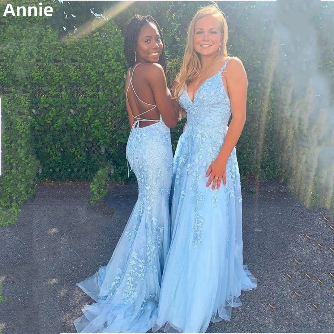 Tulle Applique Prom Dresses Spaghetti Strap V-neck Party Dresses Light Blue Evening Dress Special Occasion فساتين سهرة عربية
Tulle Applique Prom Dresses Spaghetti Strap V-neck Party Dresses Light Blue Evening Dress Special Occasion فساتين سهرة عربية