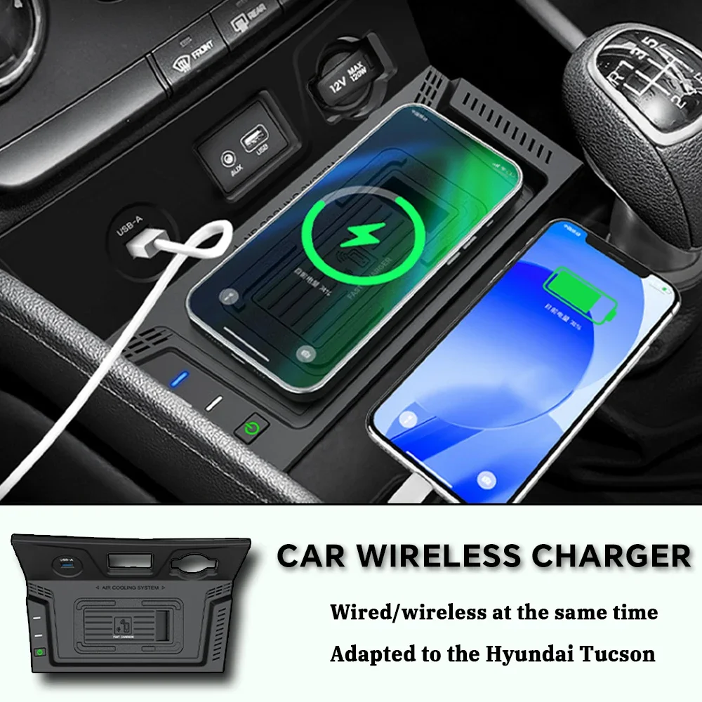 

Car Fast Wireless Charger For Hyundai Tucson 2015-2018 Quick Charging Pad Mobile Phone Holder USB Multi-port Center Control