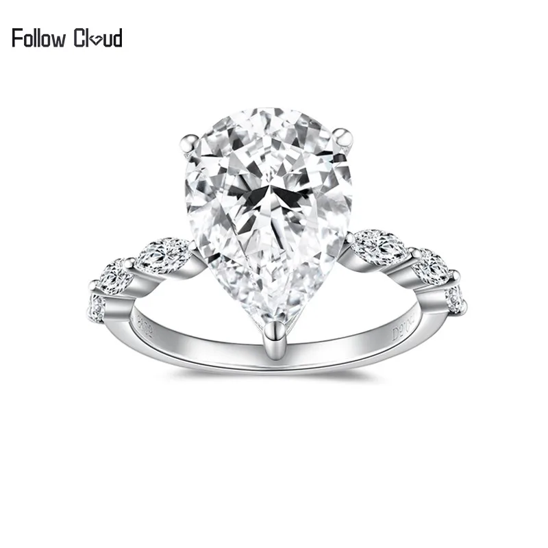 

Женское Обручальное кольцо из серебра 925 пробы с муассанитом и бриллиантом в форме капли воды, 9 х13 мм, 5 карат