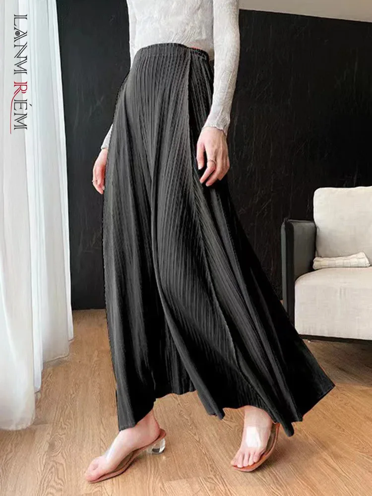 

Женские плиссированные брюки LANMREM с эластичным поясом, однотонные свободные брюки до щиколотки с высокой талией, универсальная Новинка 2024, одежда 2Z1162