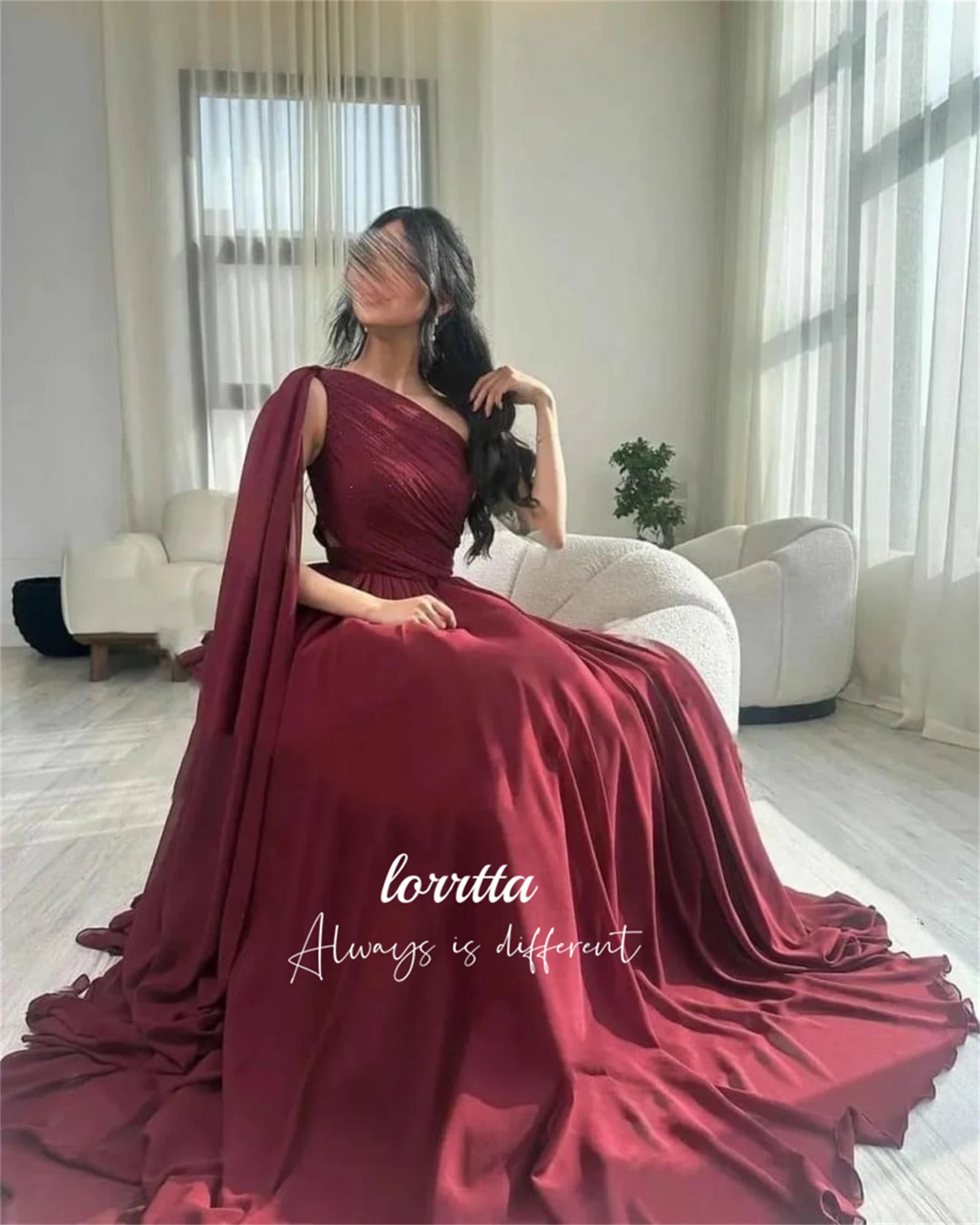 

Lorrtta Ball Gown Evening Dress Claret Chiffon Grace Shawl Prom Women Dubai Luxury Dresses 2024 Elegant Party Luxurious Women's