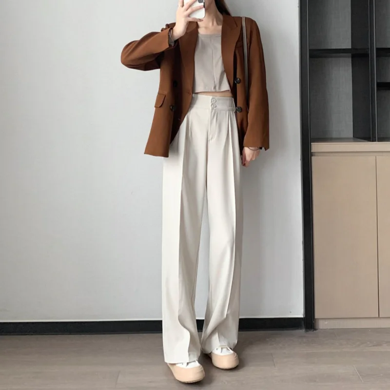 Straight Wide Leg Pants Korean Style High Waist Pants for Women Solid Color New Women's Loose Suit Trousers Female Capris 
Straight Wide Leg Pants Korean Style High Waist Pants for Women Solid Color New Women's Loose Suit Trousers Female Capris