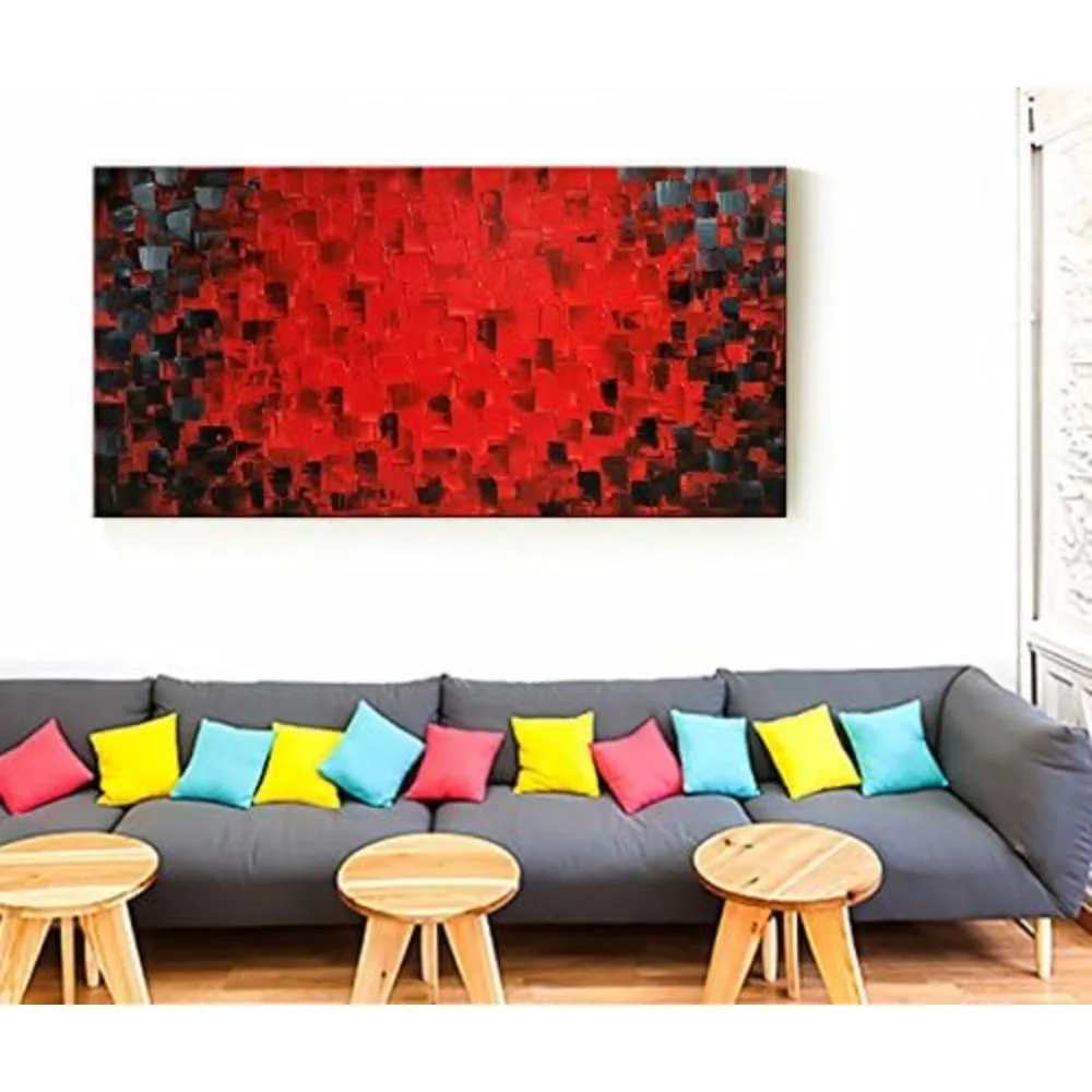 

Art Hand Painted Large Oil Painting Texture Red Abstract Canvas Wall Art Decor Modern Contemporary Stretched Artwork Framed Hang