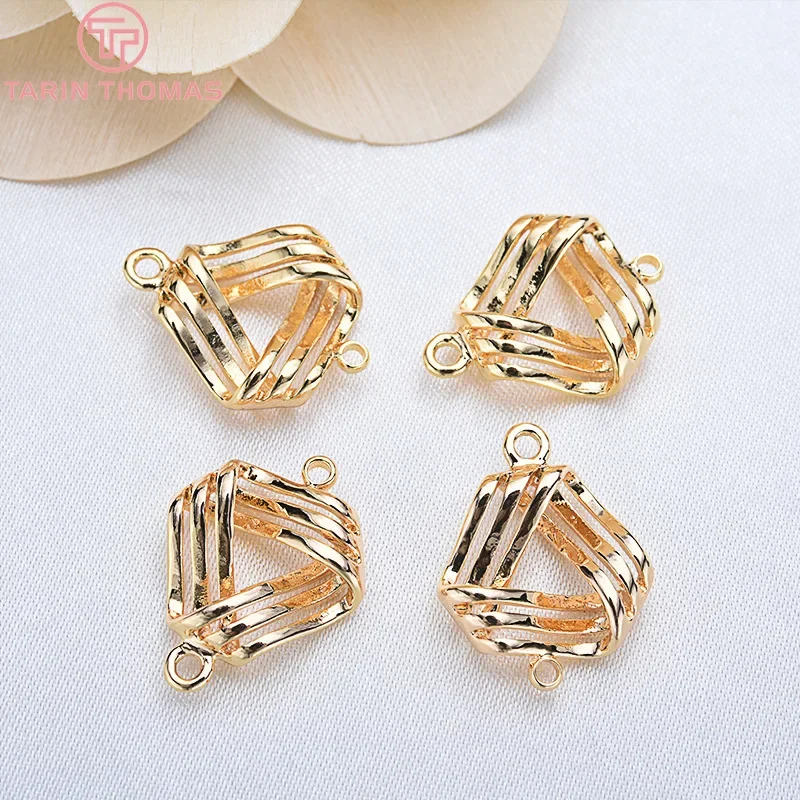 

(1892) 6PCS 14x19MM 24K Gold Color Brass 2 Holes Triangle Connector Charms Pendants High Quality DIY Jewelry Making Findings