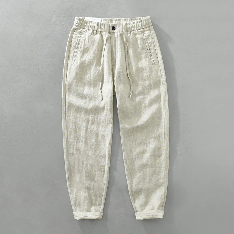 New Designer Pure Linen Quality Brand Pants For Men Fashion Casual Elastic Waist With Drawstring Loose Trousers 4Color Pantalon
New Designer Pure Linen Quality Brand Pants For Men Fashion Casual Elastic Waist With Drawstring Loose Trousers 4Color Pantalon
