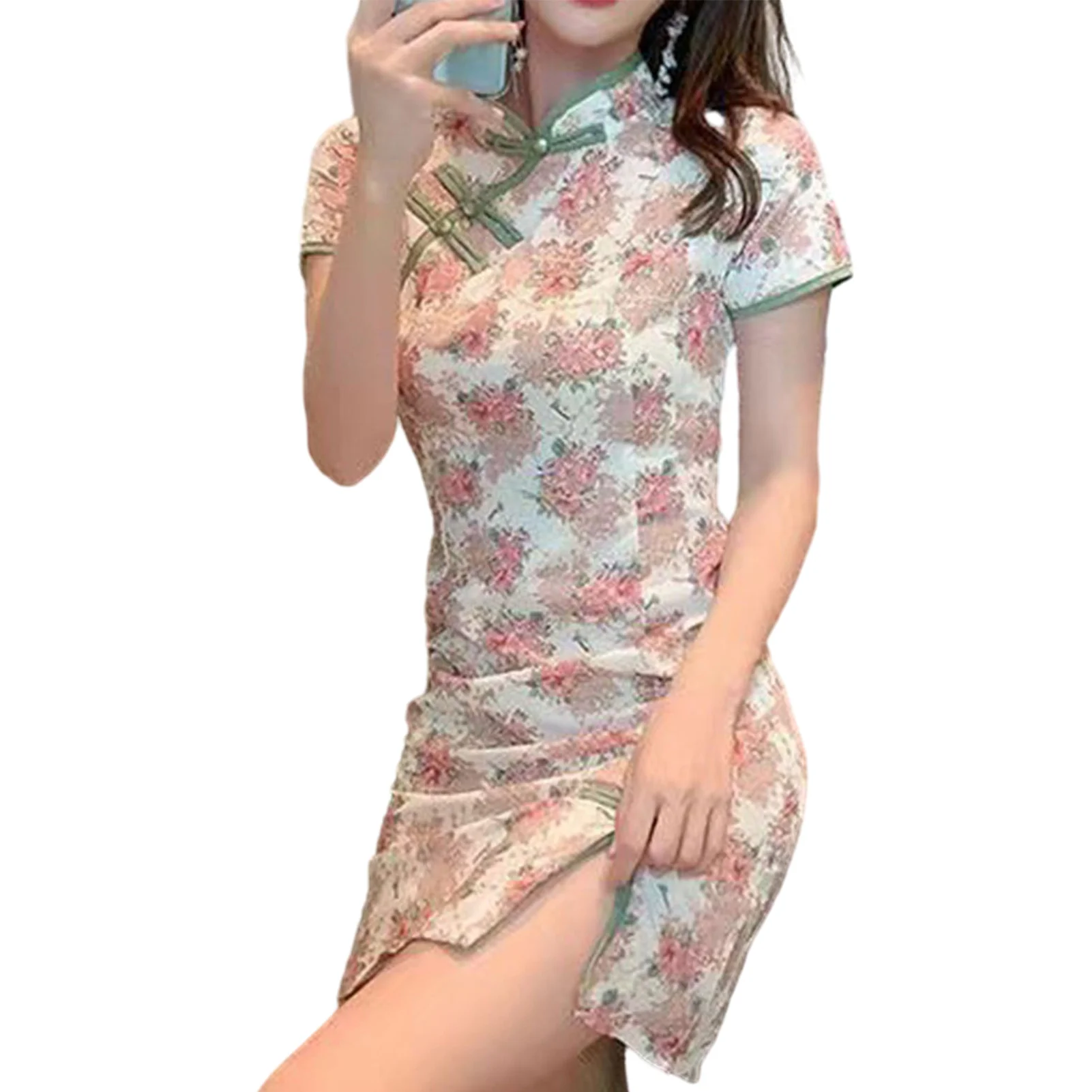 

Платье-Ципао для женщин, летнее милое женское платье с цветочным узором, официальные платья в китайском стиле