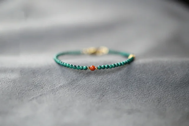 Bracelet en Malachite Naturelle avec Perles d'Agate Rouge du Sud pour Fille, Anneau Unique, Bijoux de Haute Qualité, Bonne Chance, à la Mode 1