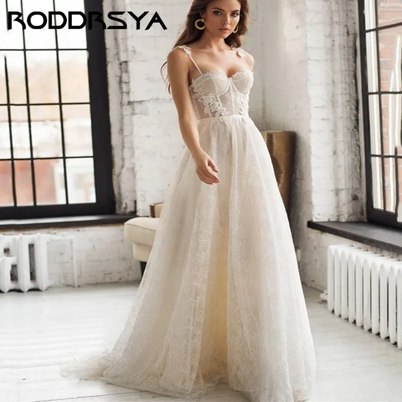 

RODDRSYA 2023 Romantic Tulle Spaghetti Strap Wedding Dress Sweetheart Applique A-Line Robe De Mariée Sexy Backless Bride Party