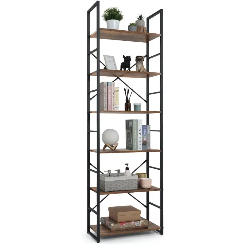 

6 Tier Bookshelf, 24 Inch Width Free Standing Shelf, Bookcase Shelf Storage Organizer, Industrial Book Shelves