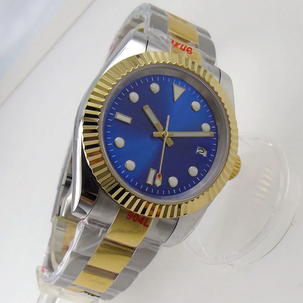 

39mm Blue sunburst Sterile Automatic Mens Watch Gold Middle Jubilee/Oyster Bracelet NH35A MIYOTA 8215 Movement Sapphire Crystal