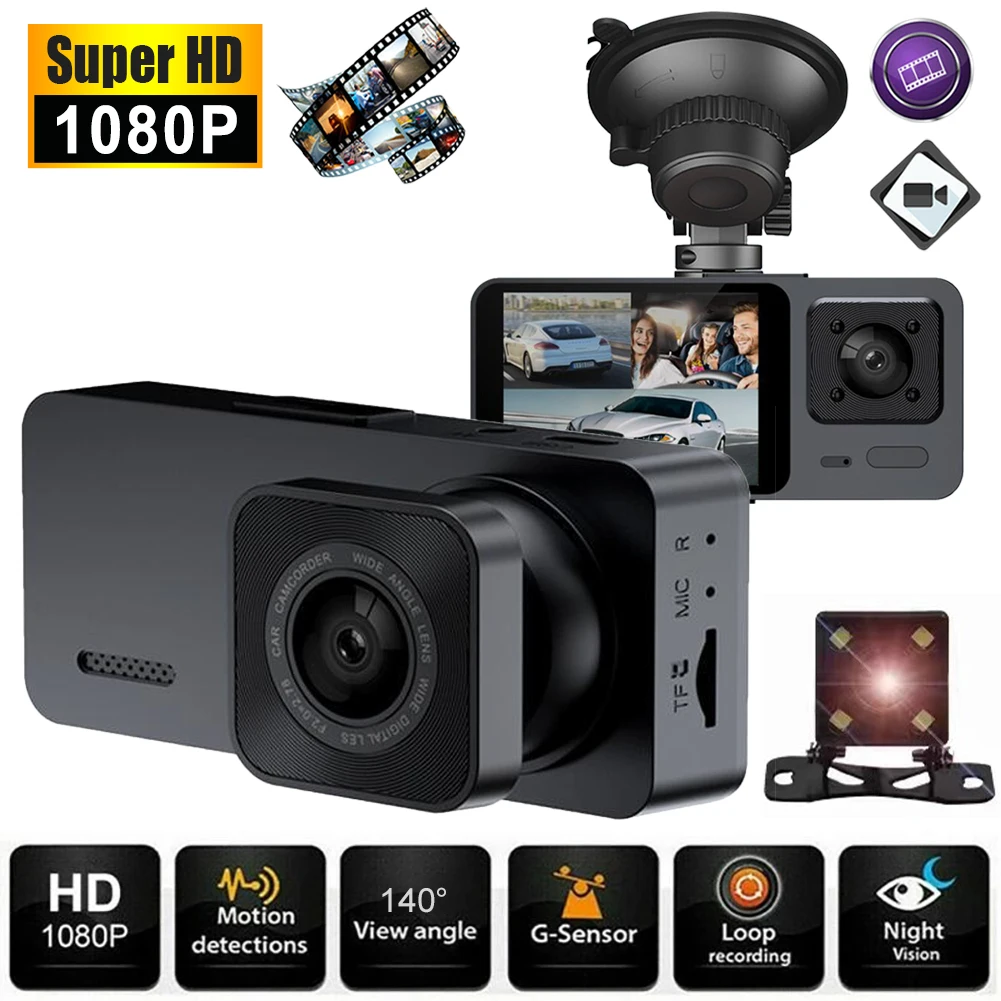

Car Dash Cam 1080P Front Cabin and Rear Car DVR Camera 2" Video Recorder Night Vison G-Sensor Loop Recording 24h Parking Monitor