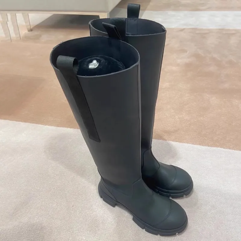 

2023 Winter Black Leather Women Knee High Boots Non-Slip Chunky Heels Long Ladies Shoes Round Head Botas Mujer Sapatos Feminino