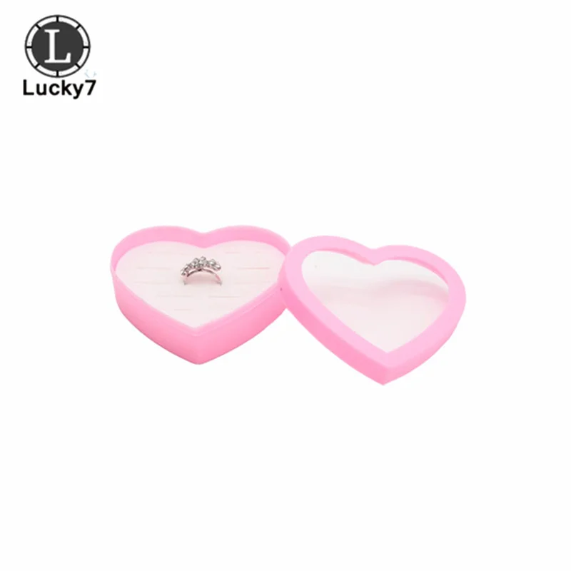 

Pink Heart Ring Box 12 Slots Sponge Ring Display Jewelry Box Storage Case Holder Showcase Ring Cufflink Jewelry Box With Lid