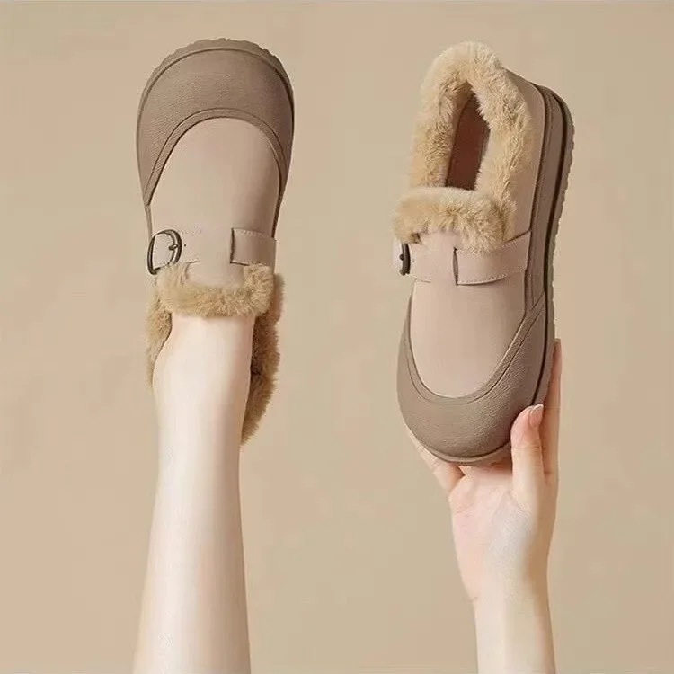 

Женские зимние ботильоны из искусственного меха, Нескользящие плюшевые ботинки для снега, теплая хлопковая обувь на толстой подошве, женские ботинки на платформе, 2024