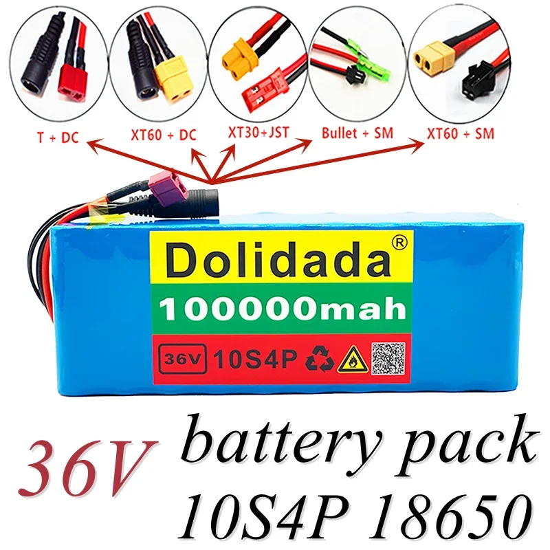 

Batterie Lithium 10S4P 36V 100Ah 18650 W Grande Capacité, Pour Vélo Et Trottinette Électrique Avec BMS Prise Personnalisable