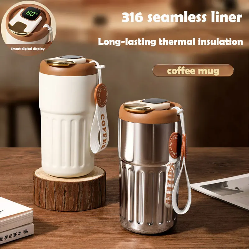 

450ml 316 Seamless Liner Stainless Steel Coffee Mug Smart LED Temperature Display Thermos Portable Leakproof Insulation Cup