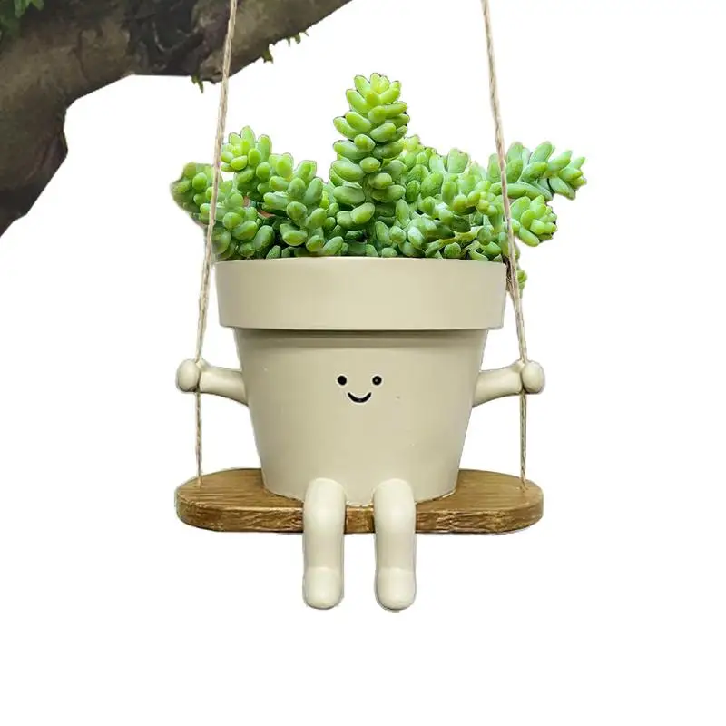 

Swing Face Planter Pot Durable Flower Pot Cute Face Design Swing Vase Smiling Cartoon Hanging Planter For Home Garden Decoration