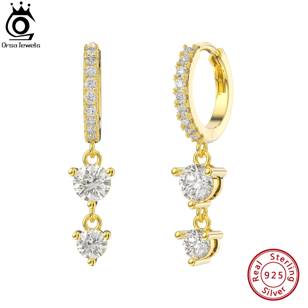 

ORSA JEWELS Exquisite 925 Sterling Silver Clear CZ Dangle Earrings Handmade 14K Gold Hoop Earrings for Women Party Jewelry APE65