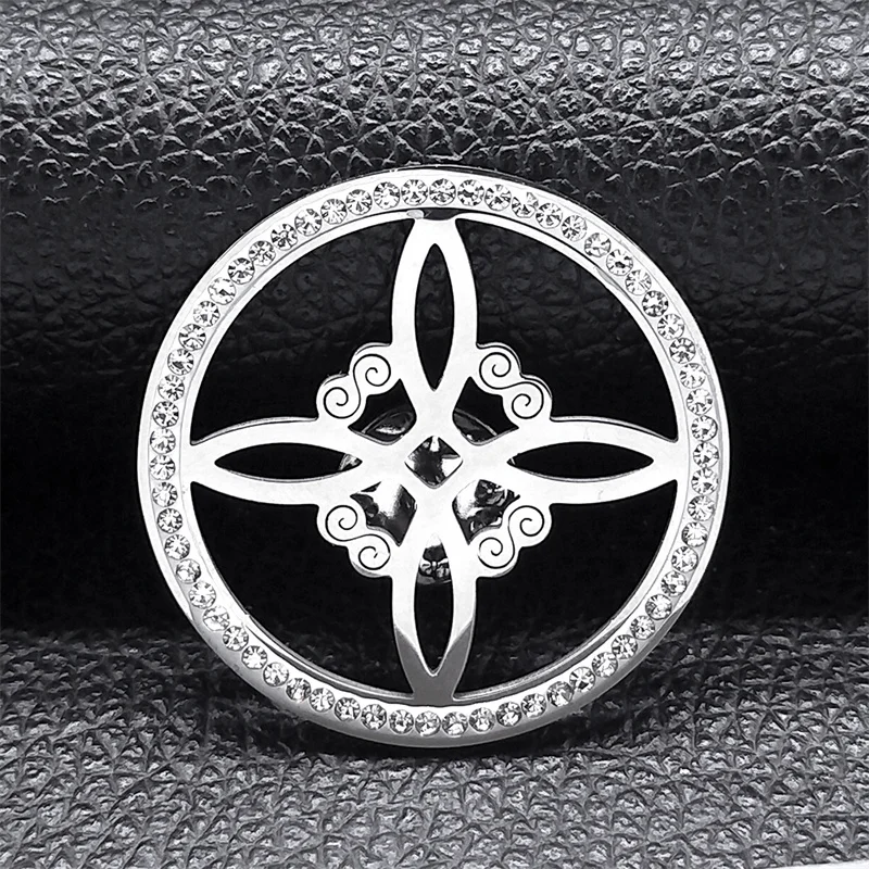 

Stainless Steel Crystal Witch Celtic Knot Brooch Pin for Women Men Silver Color Geometry Lapel Badge Exquisite Wedding Jewelry