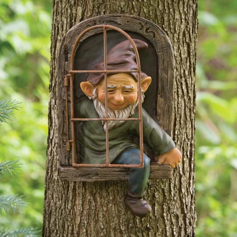 

Garden Yard Art Whimsical Tree Sculpture Garden Decoration Dwarf Gnome Resin Statues Courtyard Tree Creative Props Crafts