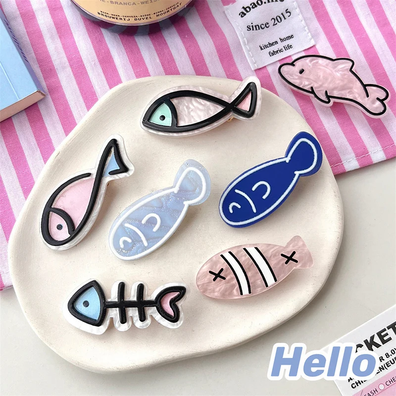 

Korean Style Creative Little Fish Bone Hairpin Barrettes Summer Cartoon Dolphin Clip Funny Hair Accessories For Women Headwear