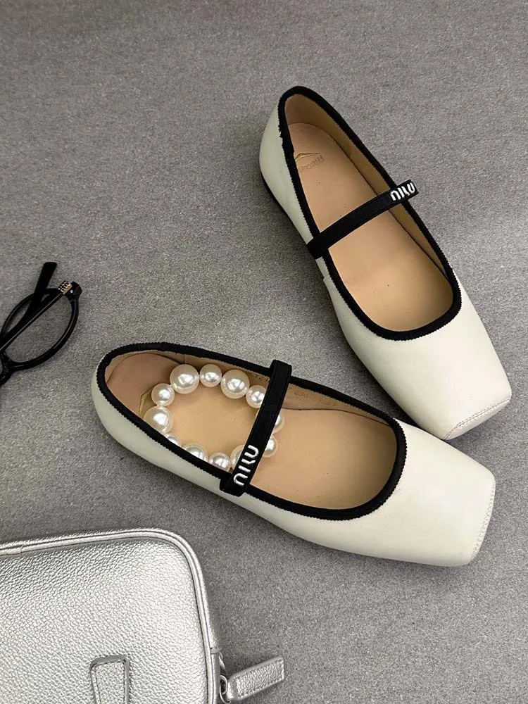 Women Ballet Flats Fashion Square Toe Pumps Female Mary Jane Shoes Soft Leather Slip-on Casual Shoes Office Lady Work Thin Shoes S8ebe3430fbb64aec9aaf1dbe2264e753d