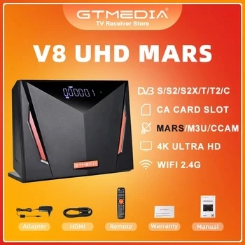 

Спутниковый декодер GTmedia V8 UHD ECAM 4K Ultra HD DVB S2 S2X T2, кабельный ТВ-тюнер, приемник H.265, встроенный 2,4G WIFI, поддержка GTshare