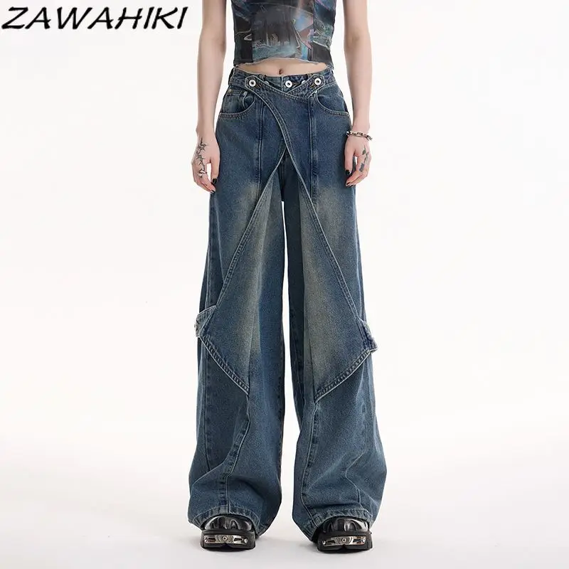 AWAHIKI American Retro Chic Distressed Solid Color Denim Flare Pants Women Washed High Street Loose Wide Leg Irregular Jeans
AWAHIKI American Retro Chic Distressed Solid Color Denim Flare Pants Women Washed High Street Loose Wide Leg Irregular Jeans