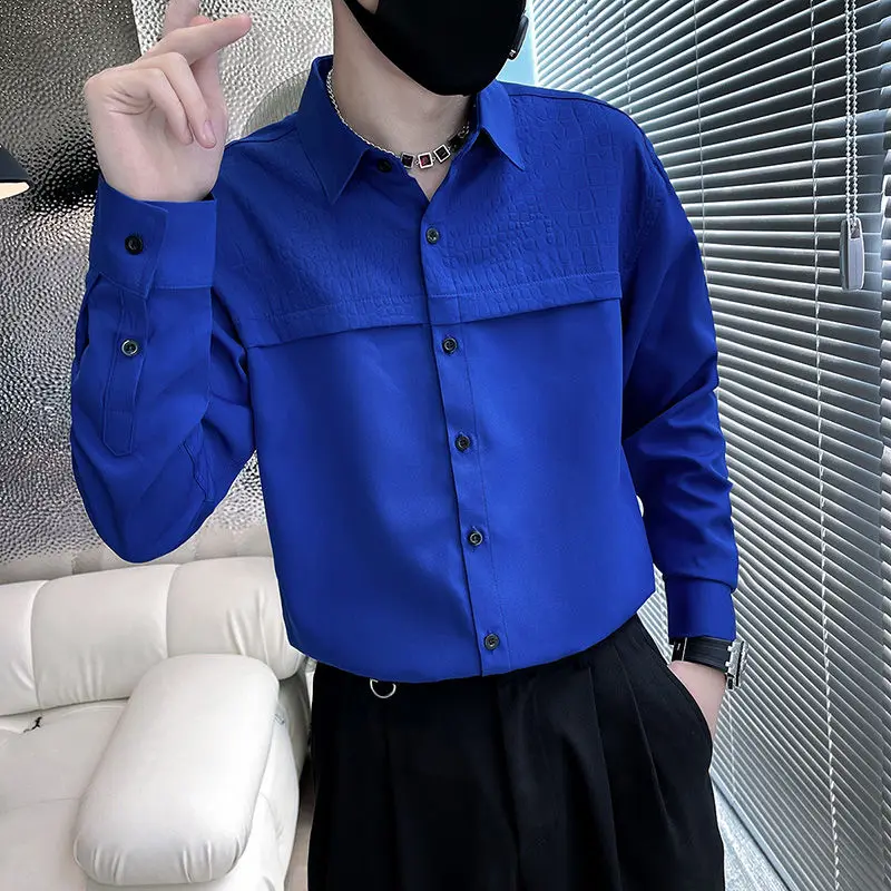 

Fashion Lapel Spliced All-match Long Sleeve Shirt Men's Clothing 2023 Autumn Winter New Oversized Casual Tops Korean Shirts