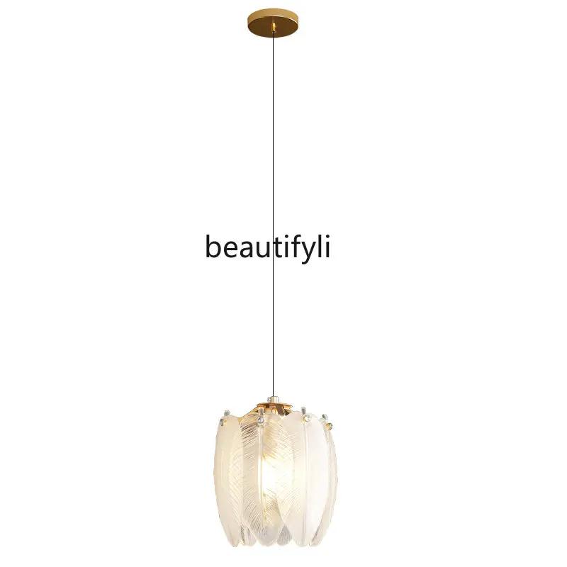 

French Feather Small Droplight Hallway Light Luxury Aisle Corridor Balcony Cream Style Study and Bedroom Bedside Chandelier